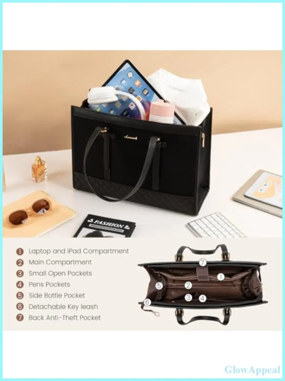 Canvas Laptop Tote Bag with Clutch Purse - Work Business Teacher Bag